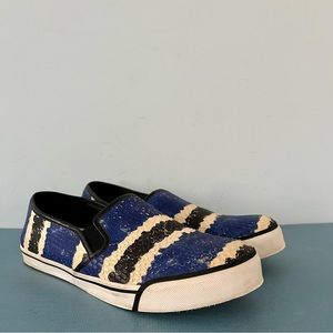Alice + Olivia Faux‎ Snakeskin Blue Black Slip On Sneakers